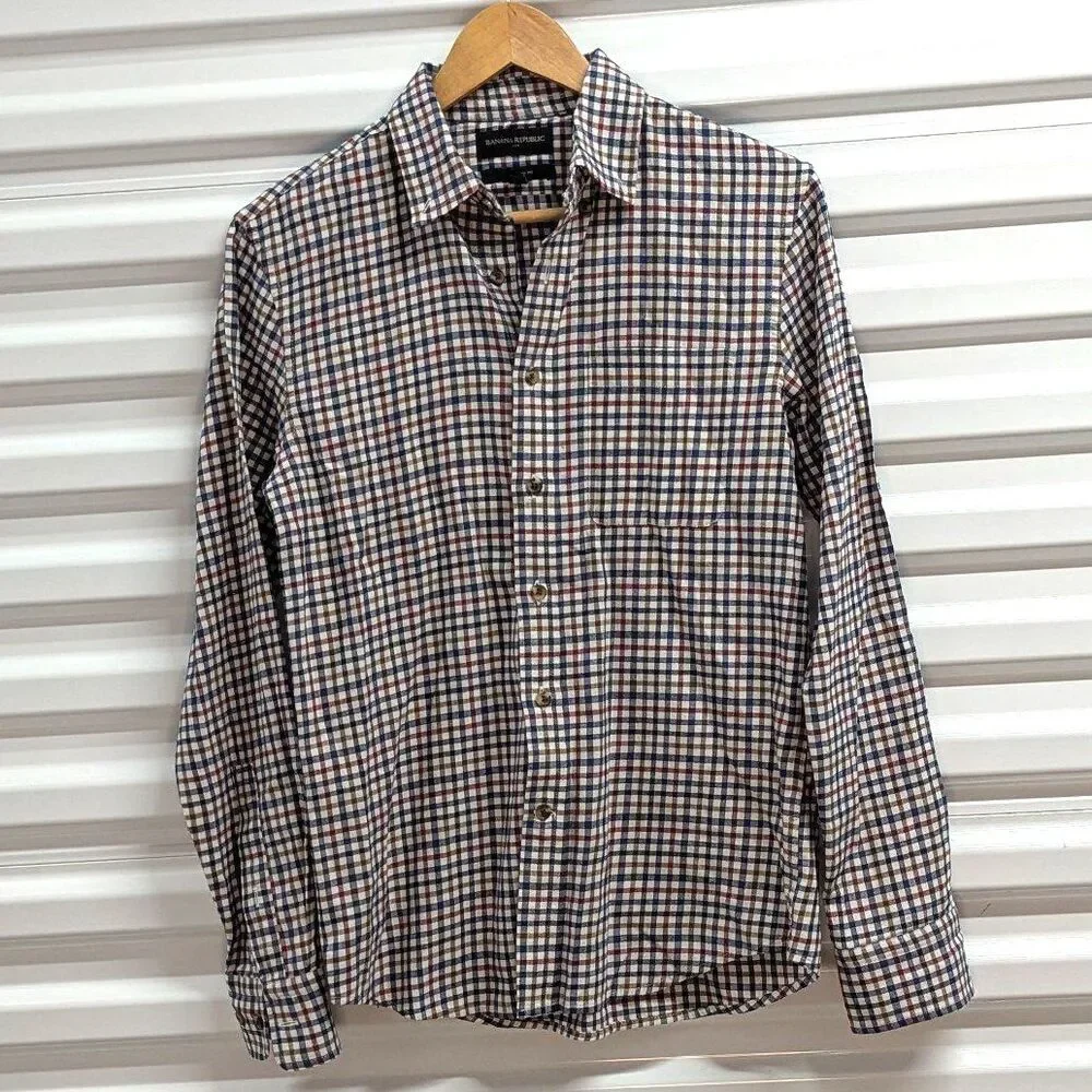 Banana Republic Checkered Untucked Fit LS‎ Button Up Shirt Size XS Preppy Tailor